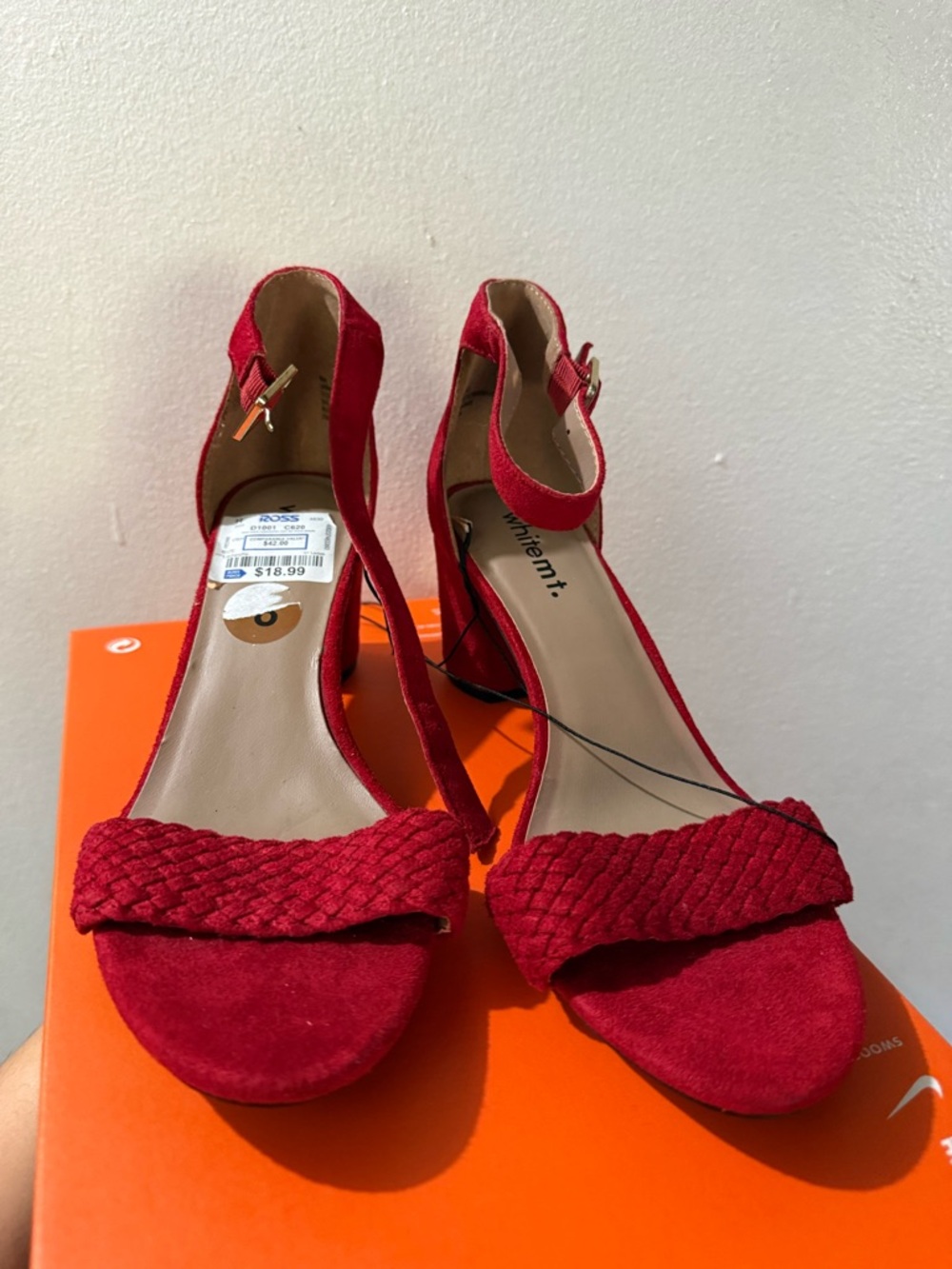 Red Ankle-Strap Braided Block Heel Sandals - Unbranded